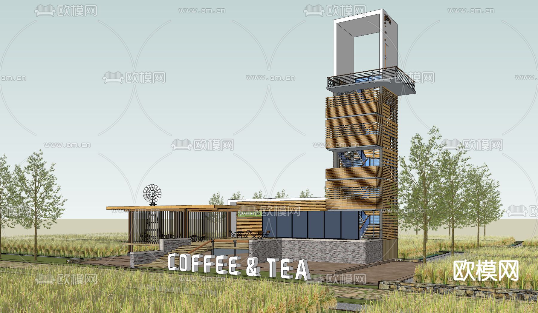 稻田观光塔su模型下载（渲染图2）