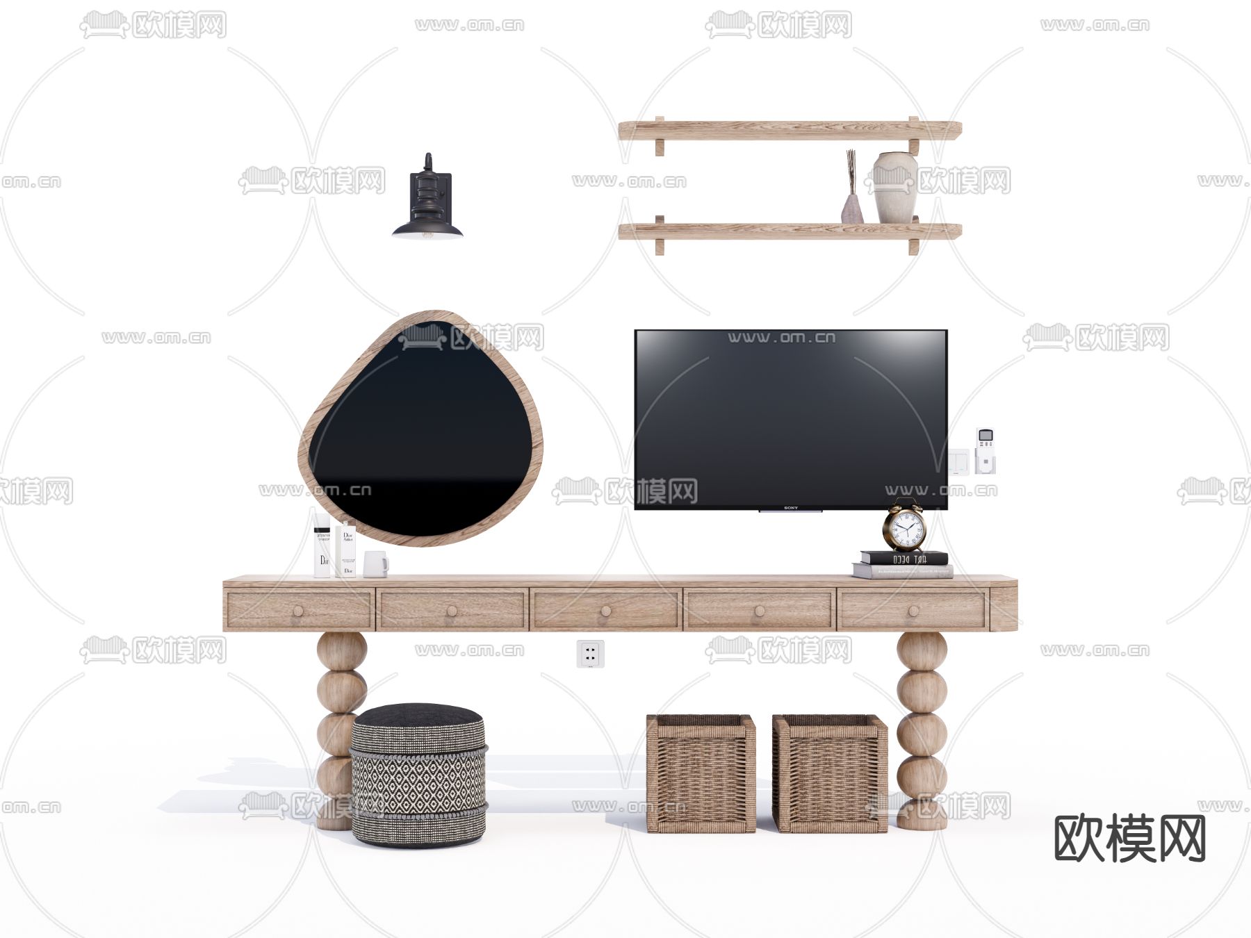 侘寂实木梳妆台su模型下载（渲染图2）