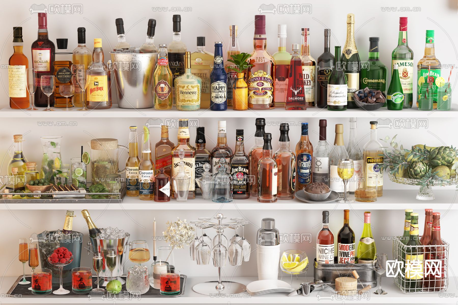 酒瓶酒具 果汁酒水su模型下载（渲染图1）