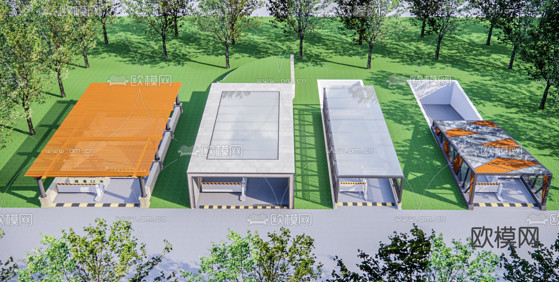 停车场门闸 车库入口su模型下载（渲染图3）