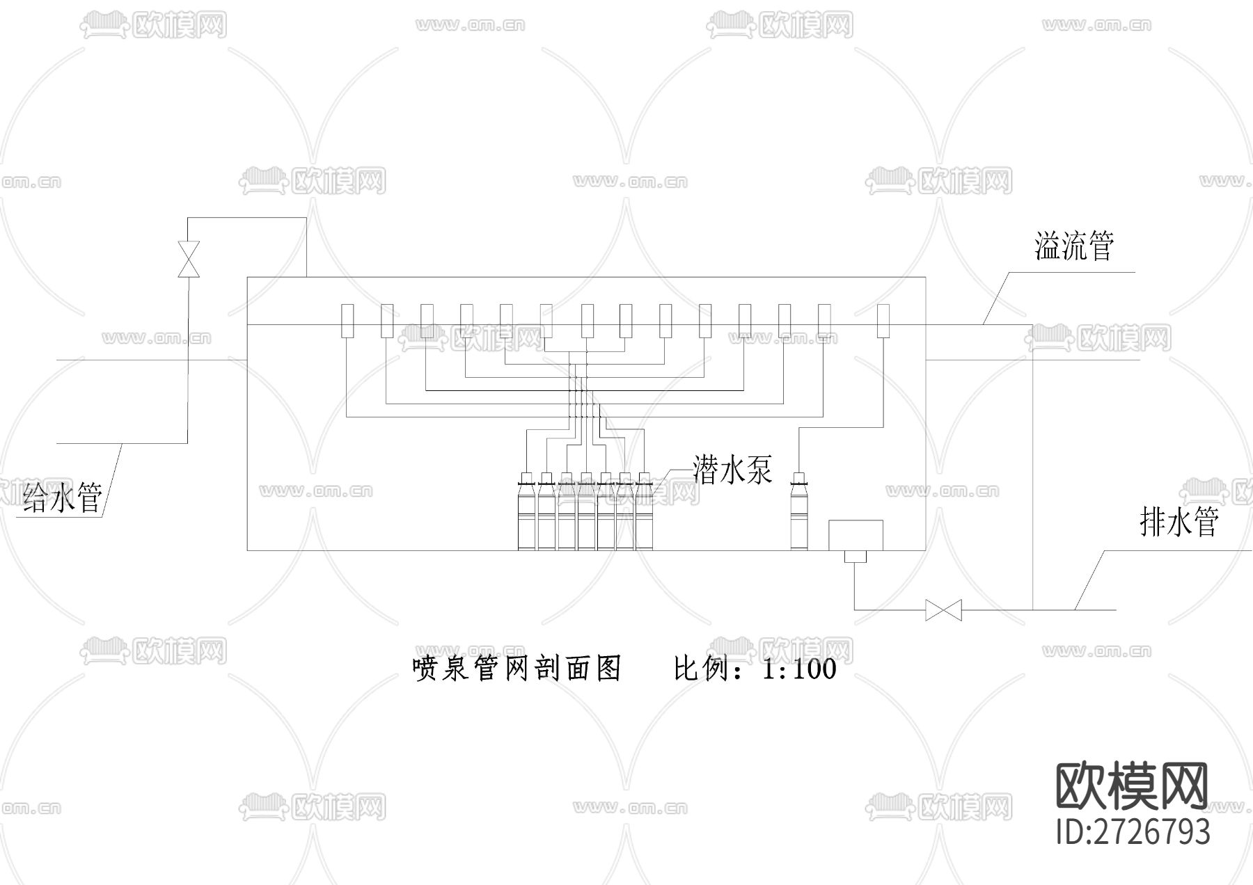 喷泉cad大样详图下载（渲染图2）