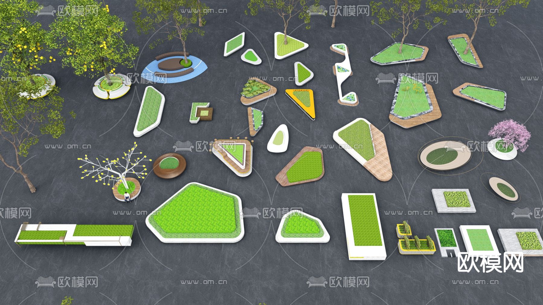 景观树池 种植池 花池座椅su模型下载（渲染图1）