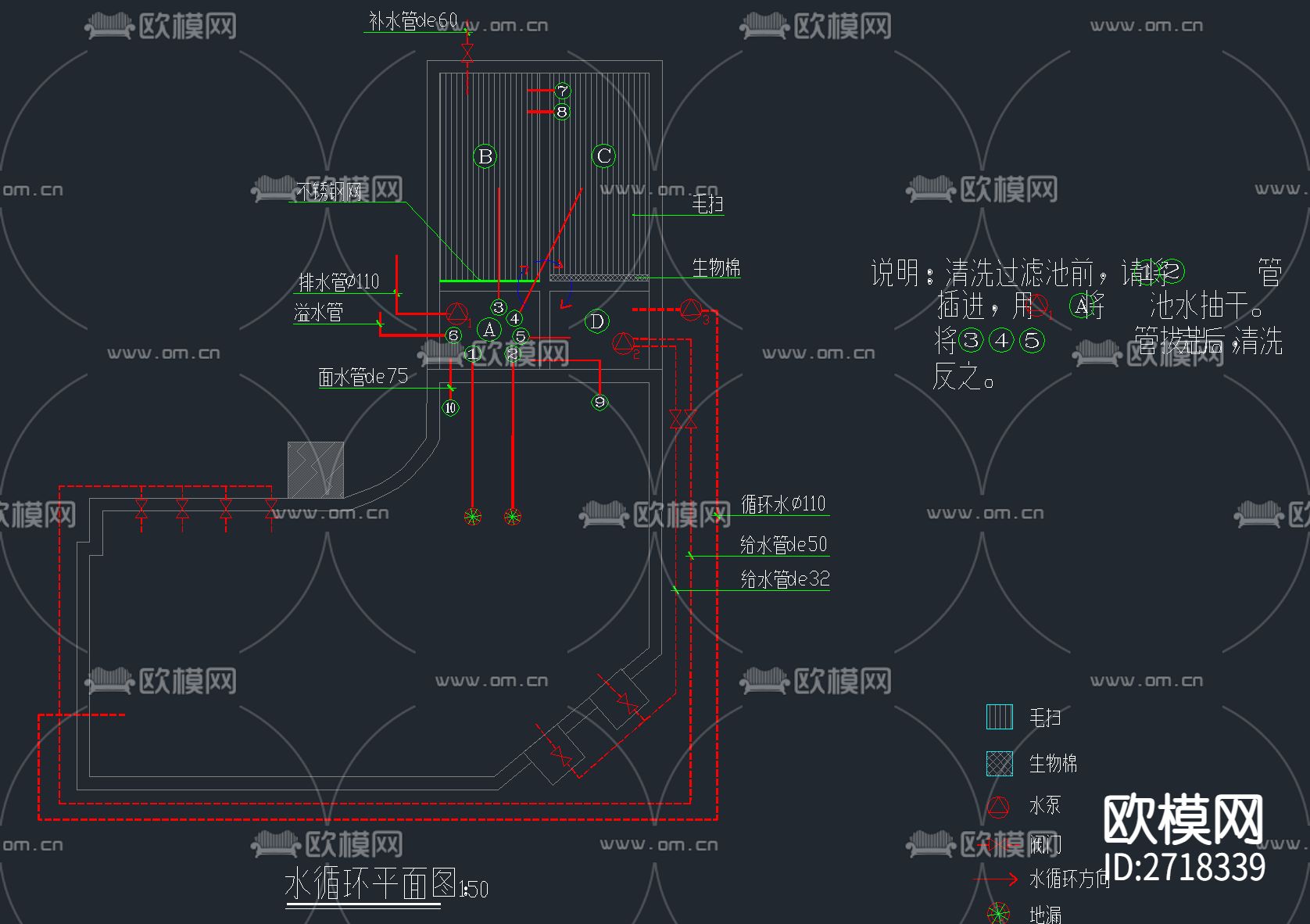 3套鱼池过滤系统cad施工图下载（渲染图10）
