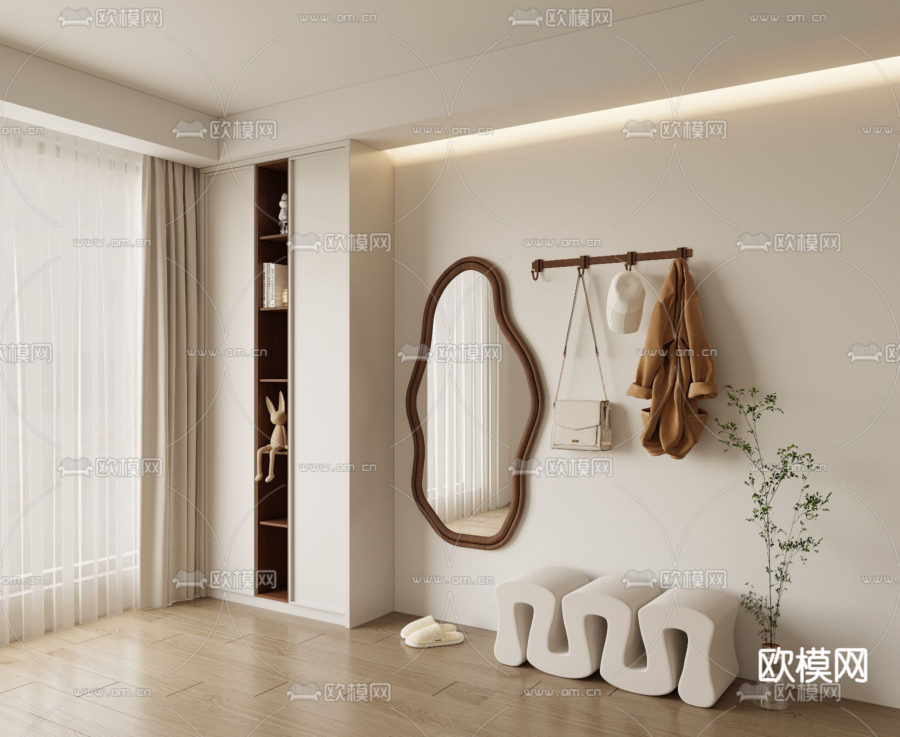 侘寂风镜子 挂衣钩3d模型下载