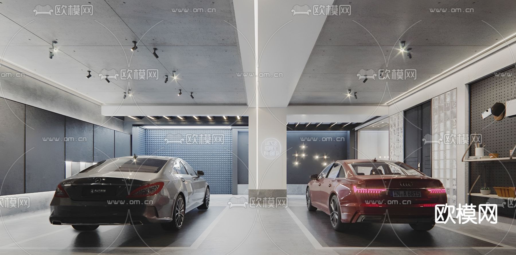 现代车库su模型下载（渲染图1）