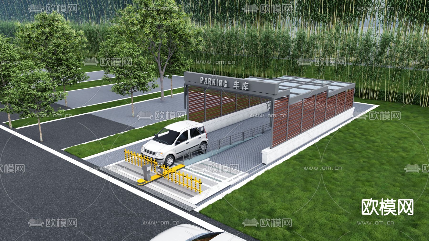 停车场门闸 车库入口su模型下载（渲染图1）