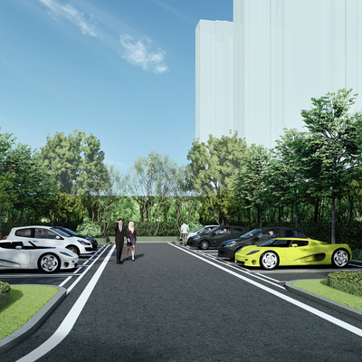  停车场 停车位su模型 