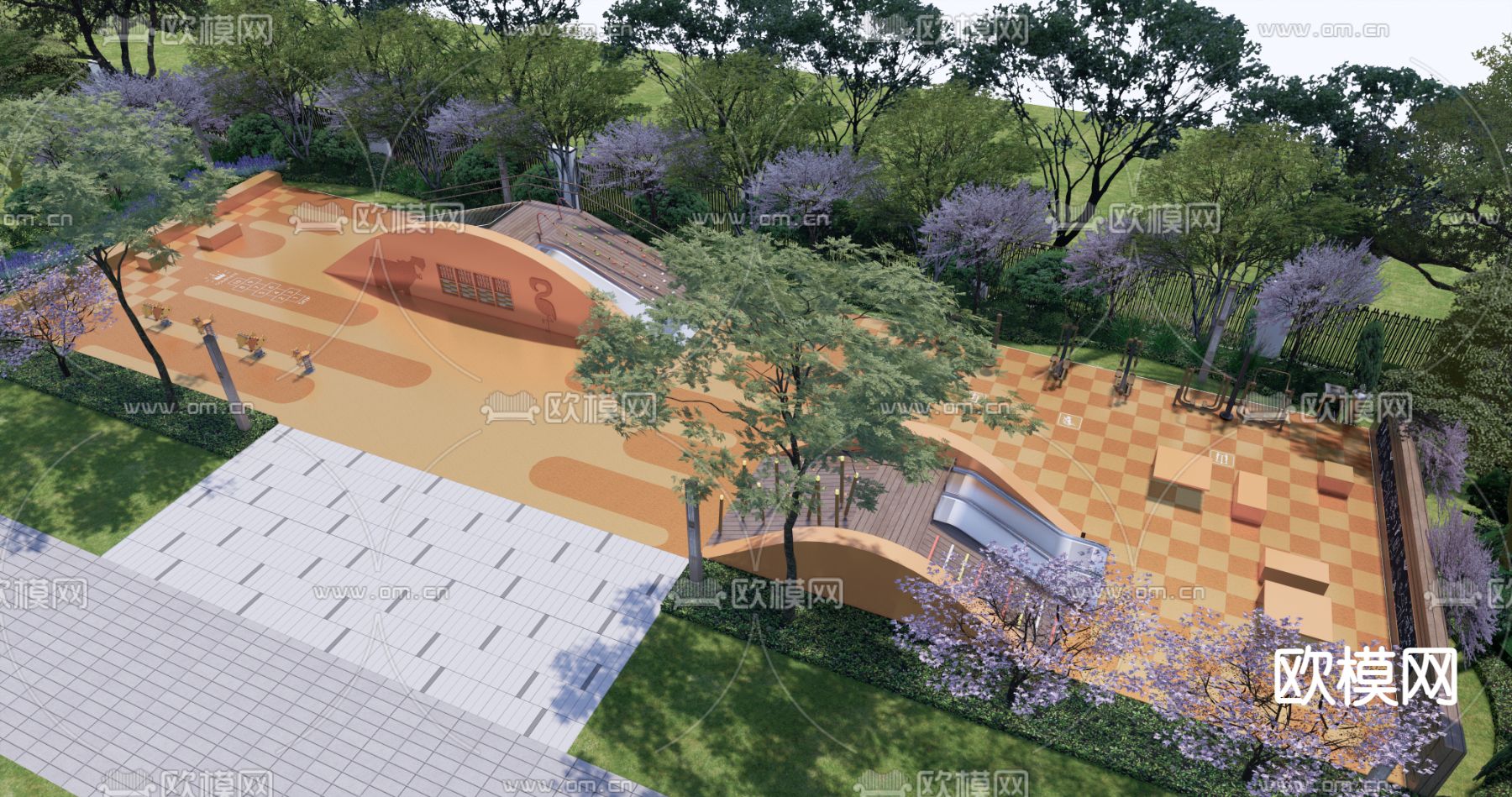 住宅小区 儿童活动区su模型下载（渲染图1）