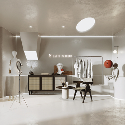  侘寂风女装店 服装店 直播间su模型 