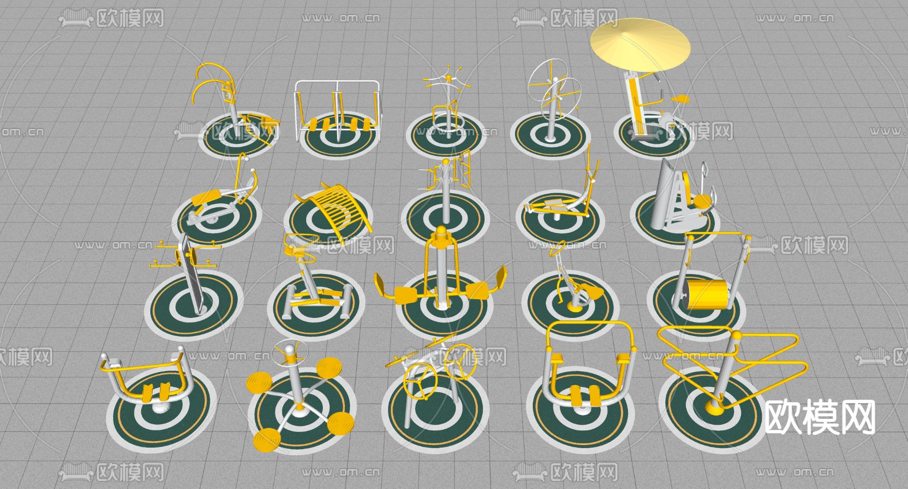 户外健身器材 运动器械su模型下载（渲染图2）