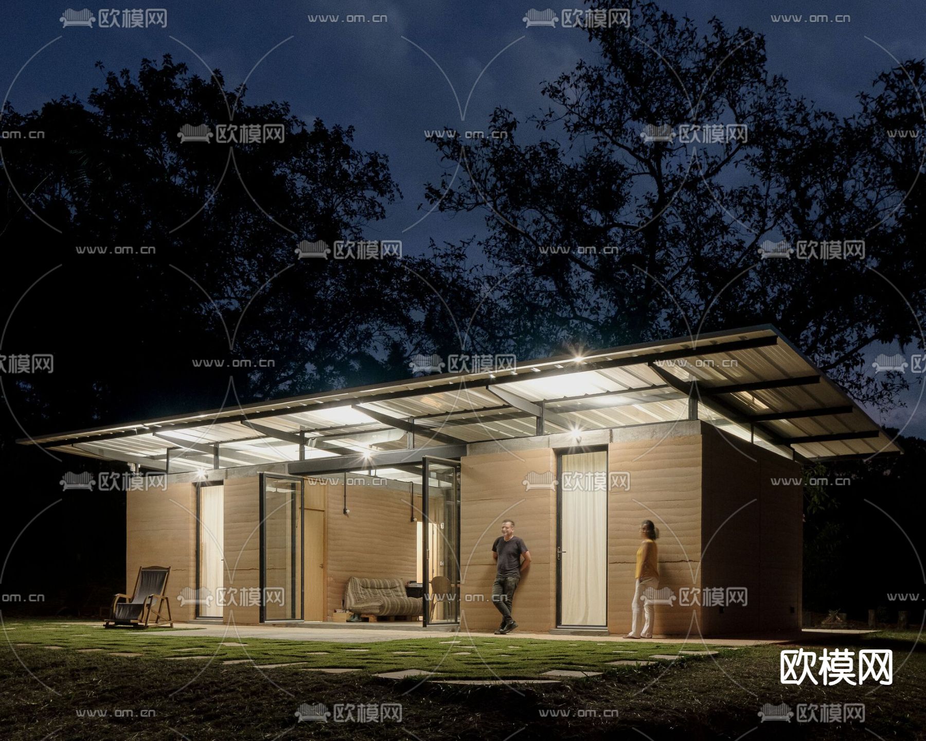 工业风民宿建筑 木屋 度假别墅su模型下载（渲染图3）