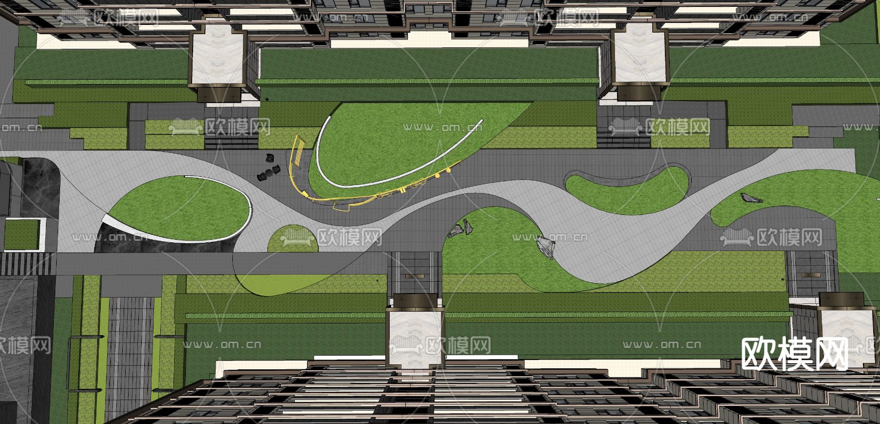 老年活动花园 林下空间su模型下载（渲染图3）