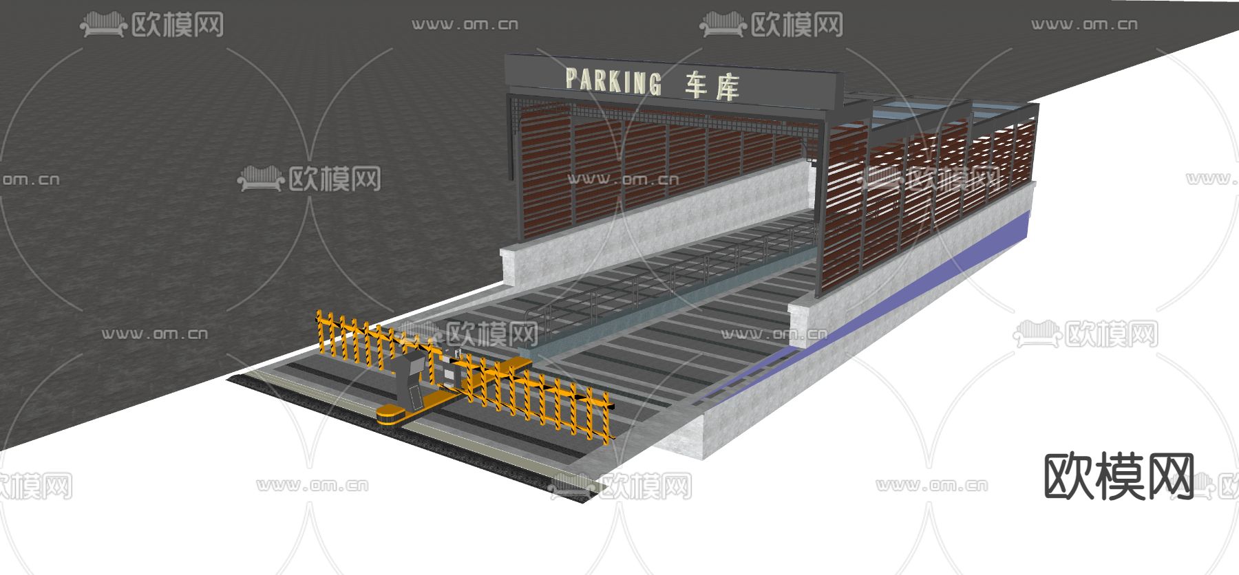停车场门闸 车库入口su模型下载（渲染图2）