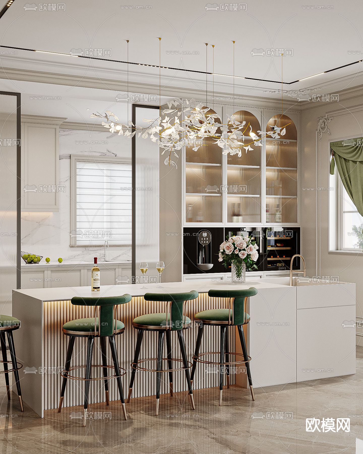 法式吧台 中岛吧台3d模型下载（渲染图2）