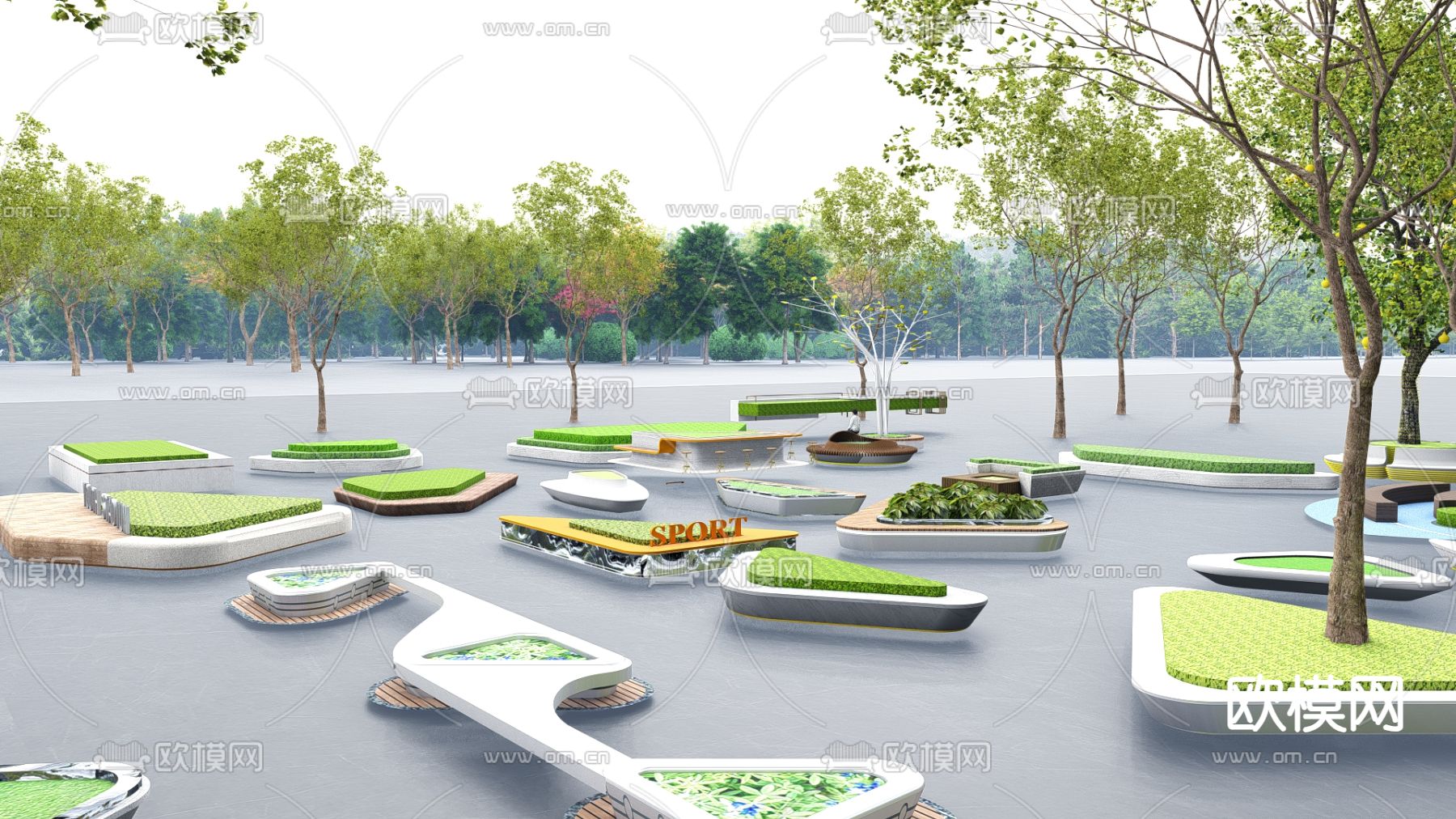 景观树池 种植池 花池座椅su模型下载（渲染图4）