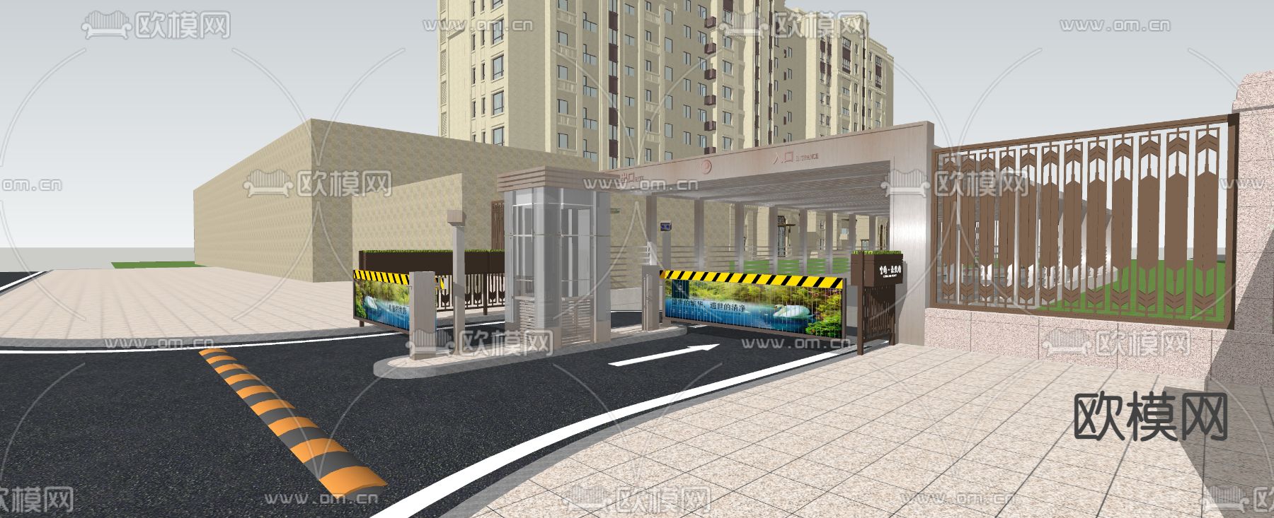 停车场门岗 车库入口su模型下载（渲染图2）