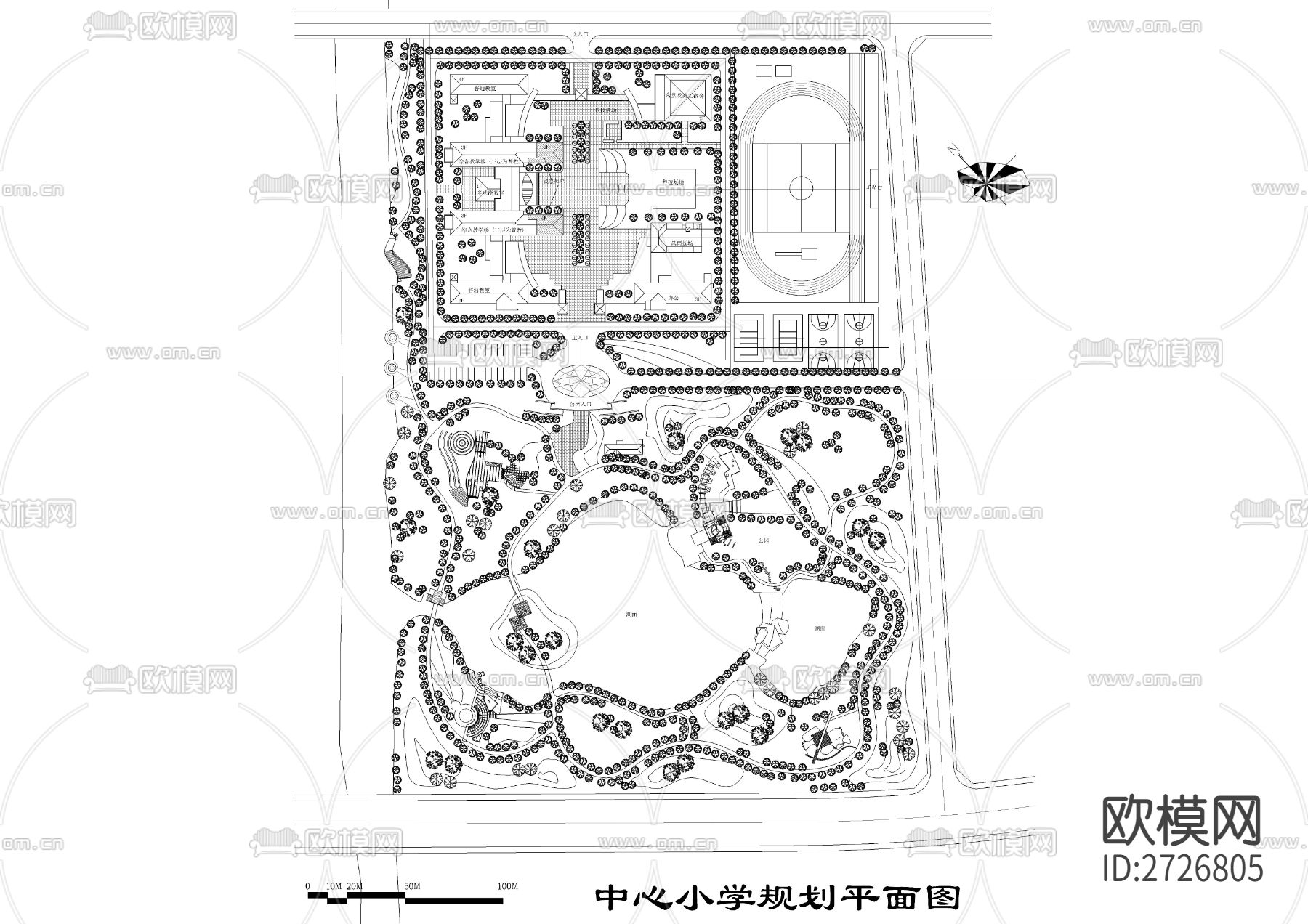 中心小学cad平面图下载（渲染图3）