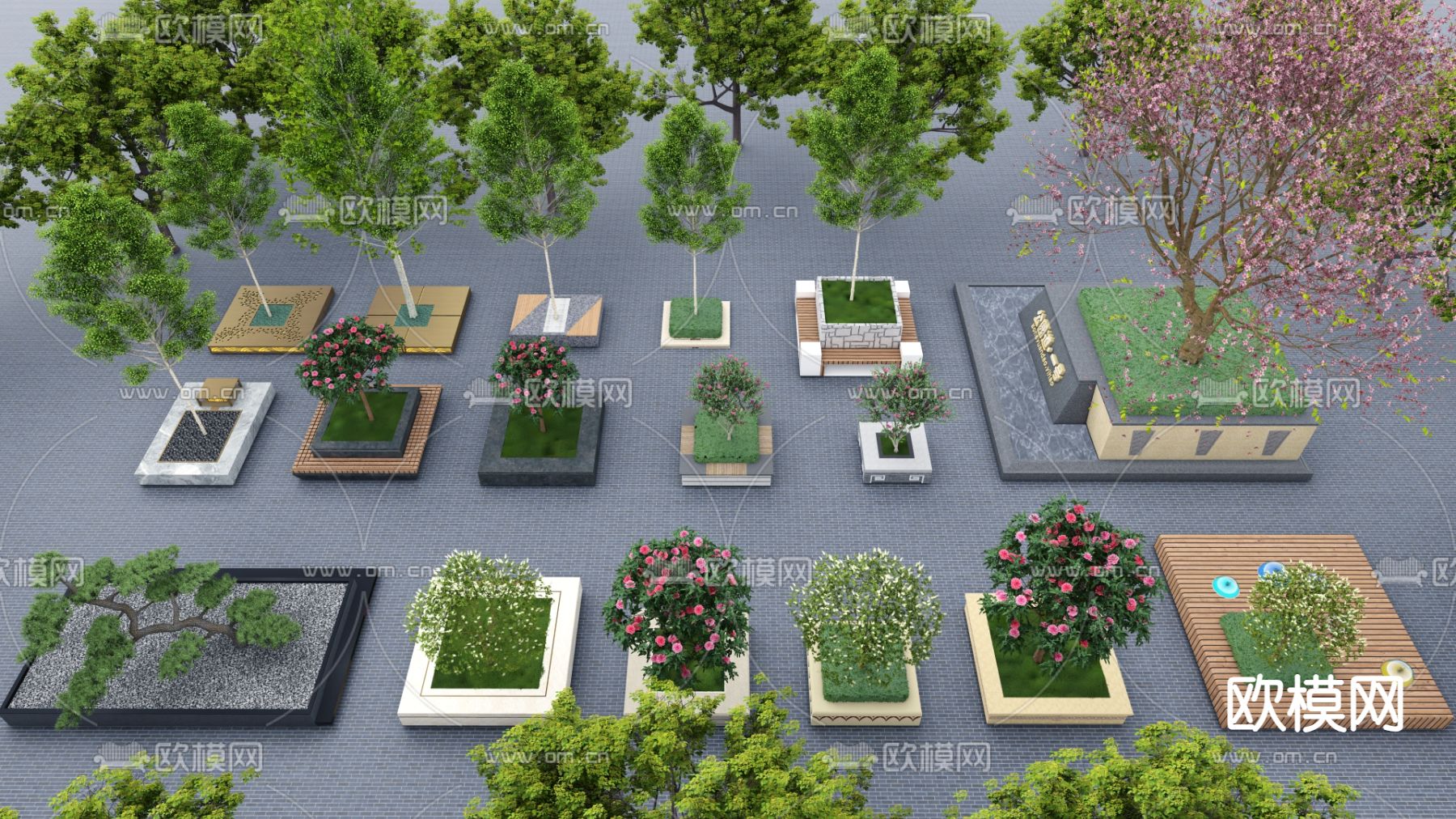 景观树池 种植池 花池座椅su模型下载（渲染图1）