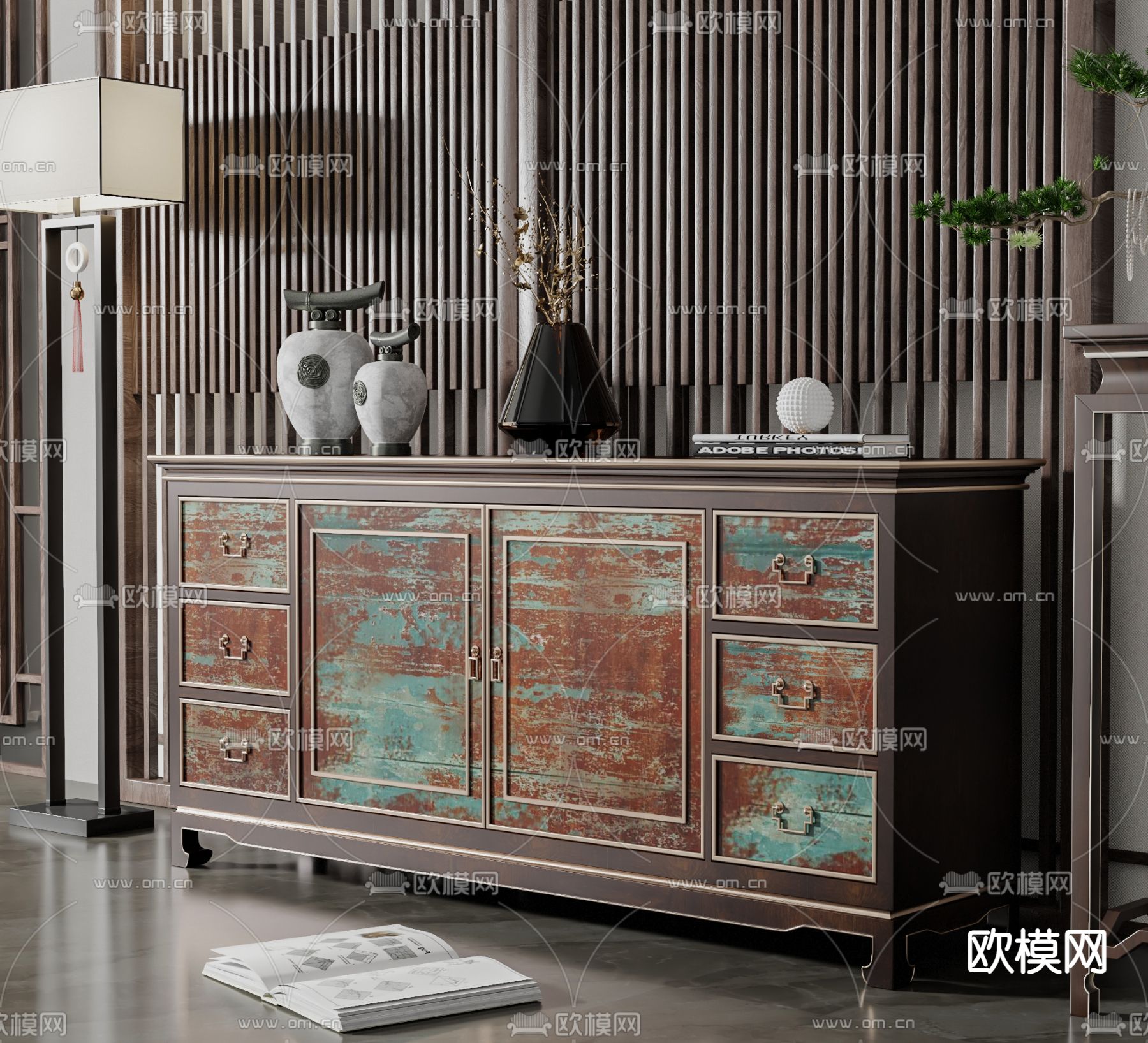 中式玄关柜 边柜su模型下载_ID14172479_sketchup模型下载-欧模网
