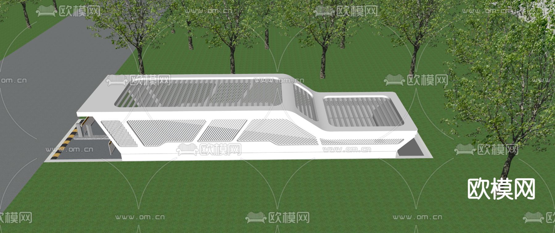 停车场门闸 车库入口su模型下载（渲染图2）
