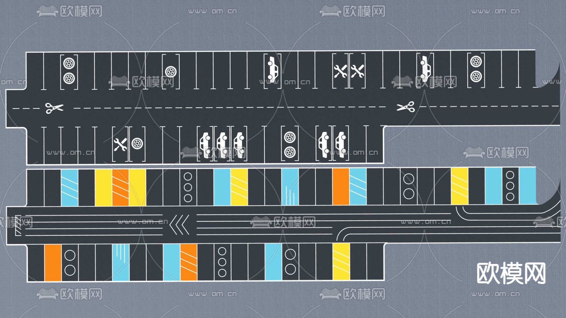 停车场停车位su模型下载（渲染图2）