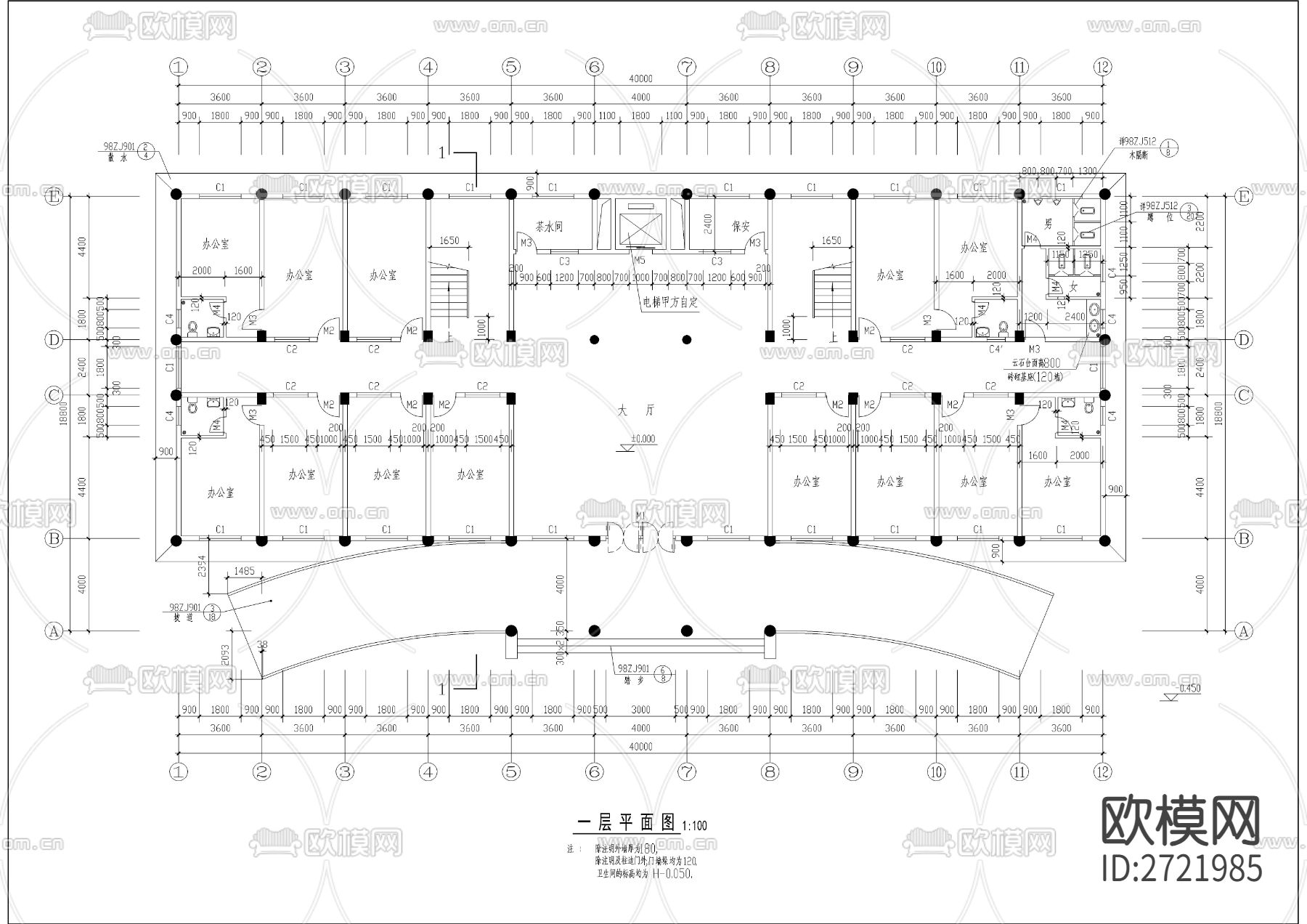 欧式七层办公楼CAD施工图下载（渲染图3）
