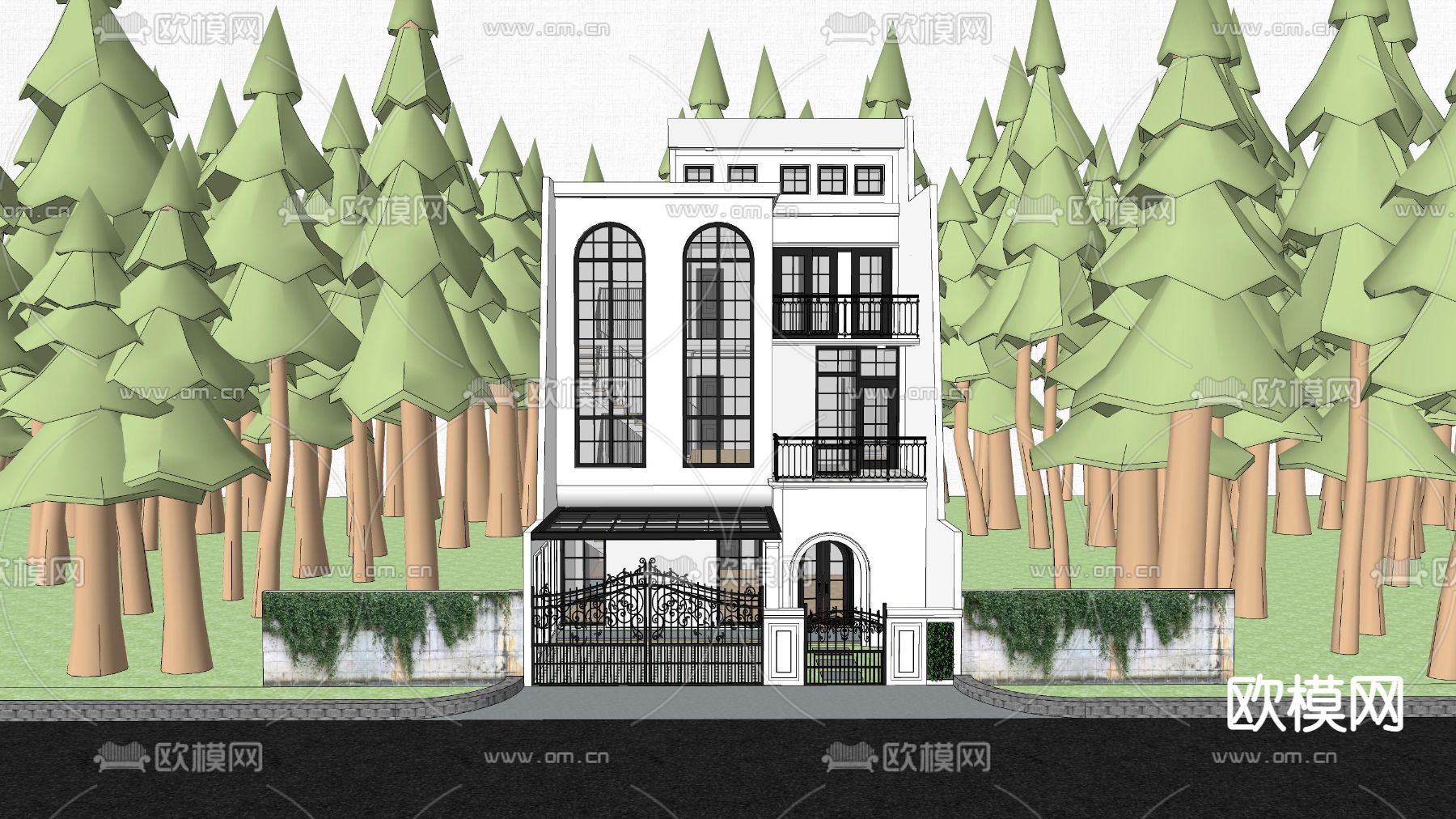 简欧独栋别墅 民宿建筑 自建房su模型下载（渲染图3）