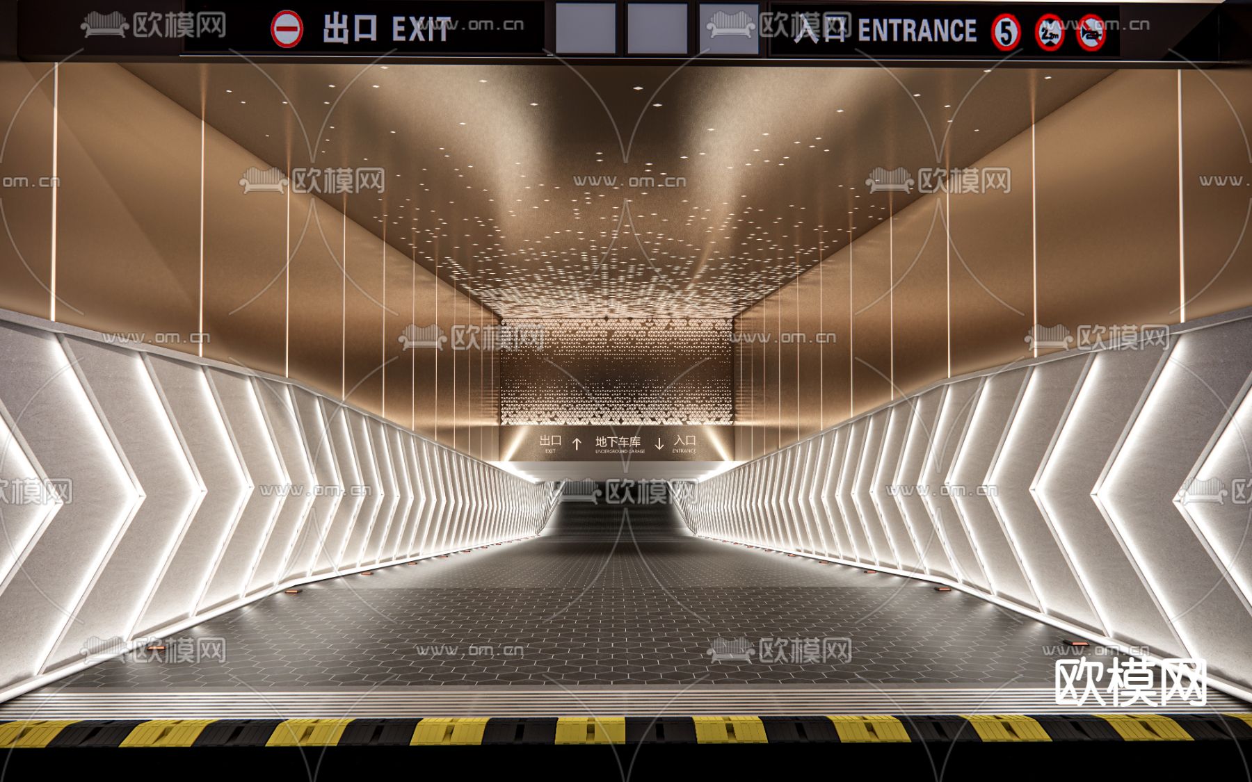 地下车库出入口su模型下载（渲染图1）