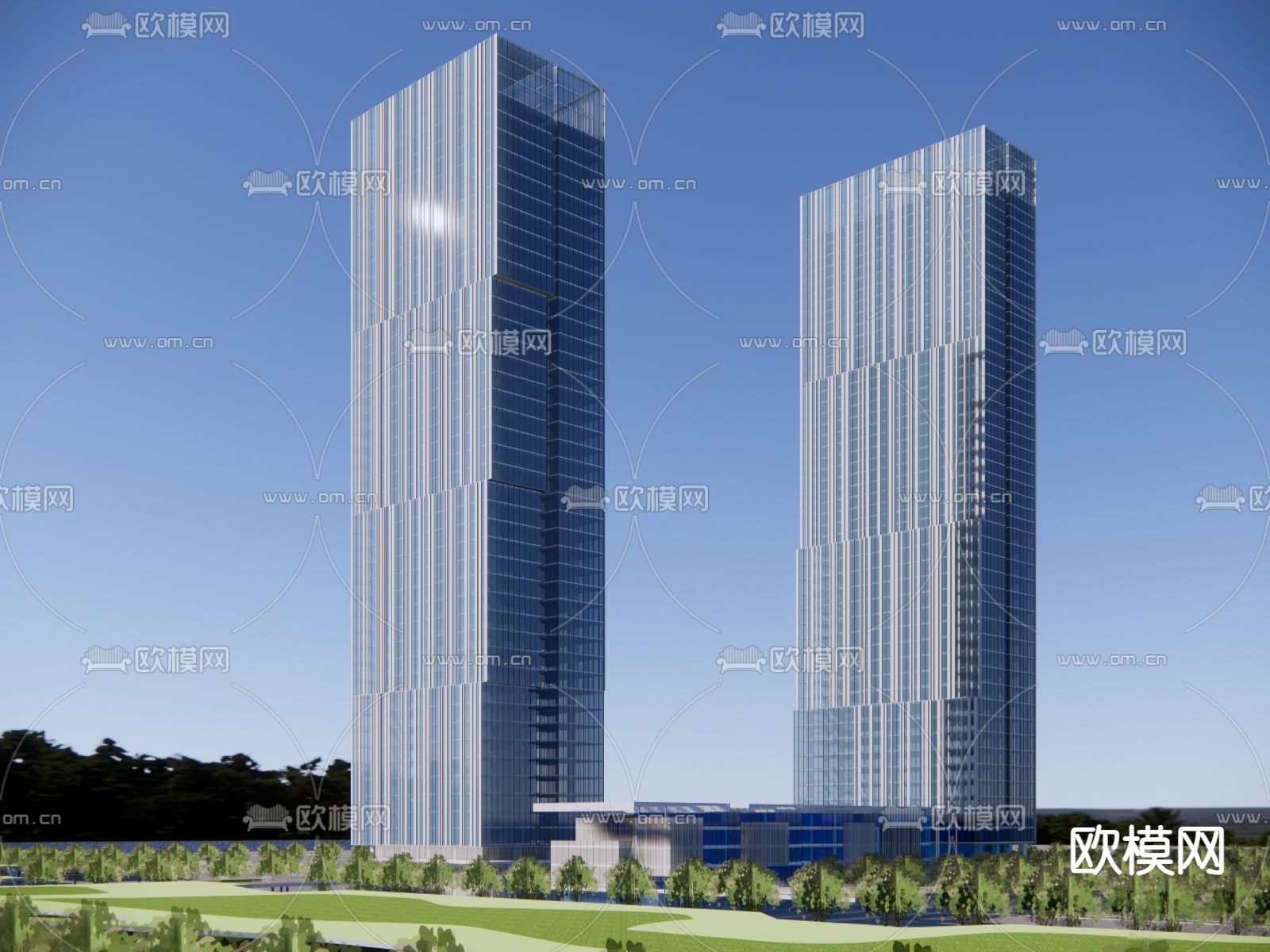 办公建筑 高层办公楼鸟瞰su模型下载（渲染图2）