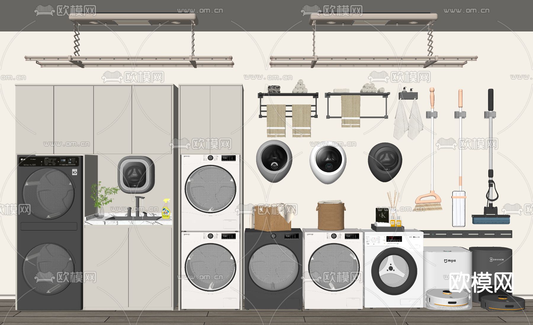 洗衣机 烘干机 扫地机器人su模型下载（渲染图2）