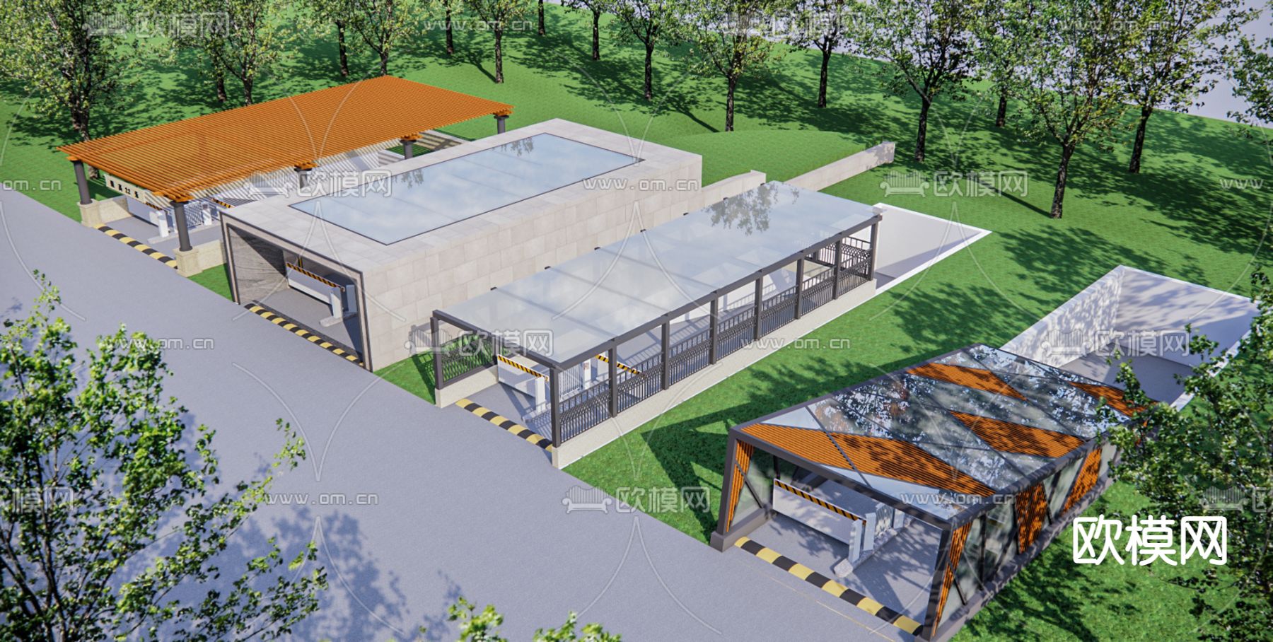 停车场门闸 车库入口su模型下载（渲染图1）