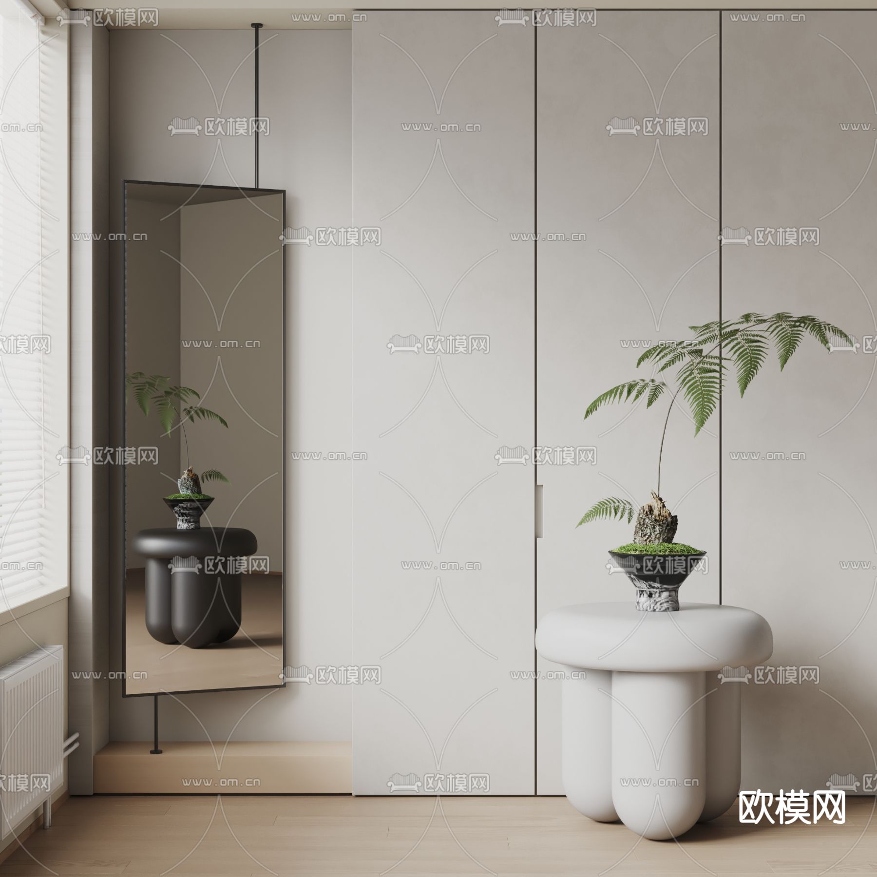 奶油风边几 角几 圆几3d模型下载