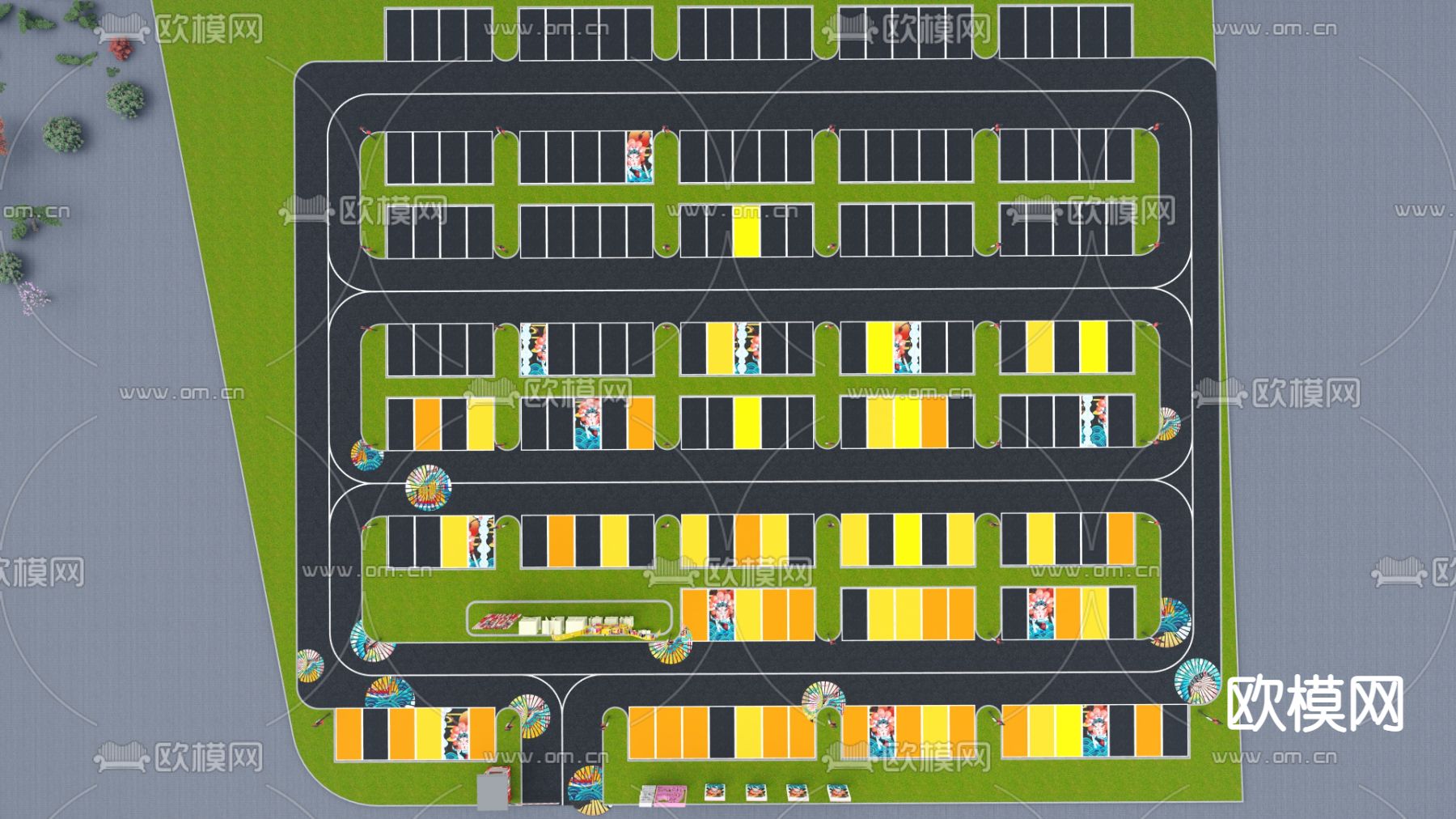 停车场停车位su模型下载（渲染图2）