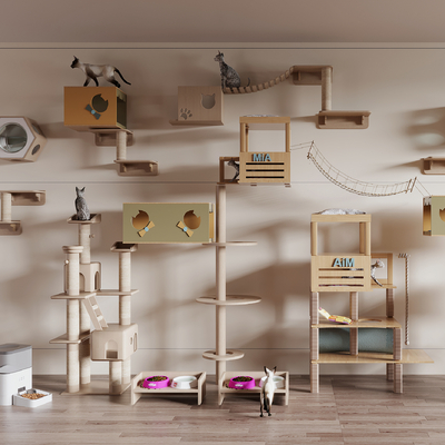  猫爬架 猫舍 猫窝 喂食器su模型 