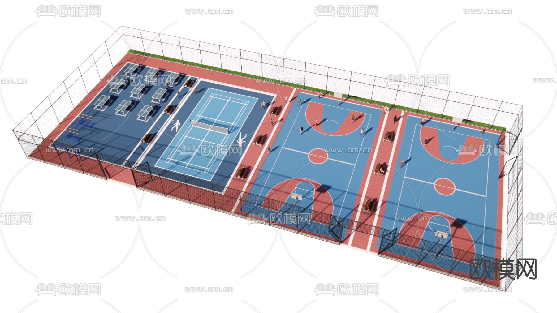运动场 活动场地 篮球场su模型下载（渲染图1）