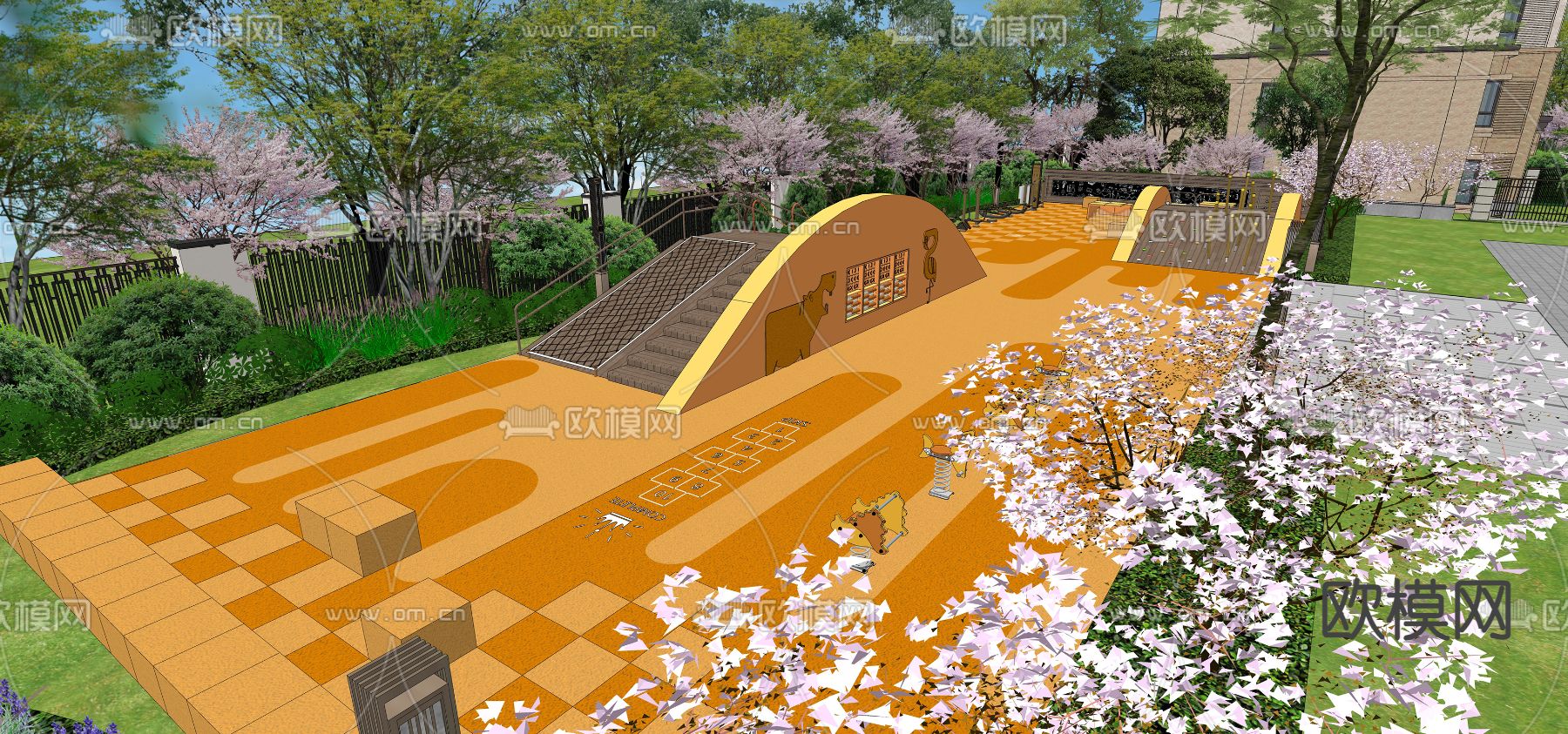 住宅小区 儿童活动区su模型下载（渲染图3）
