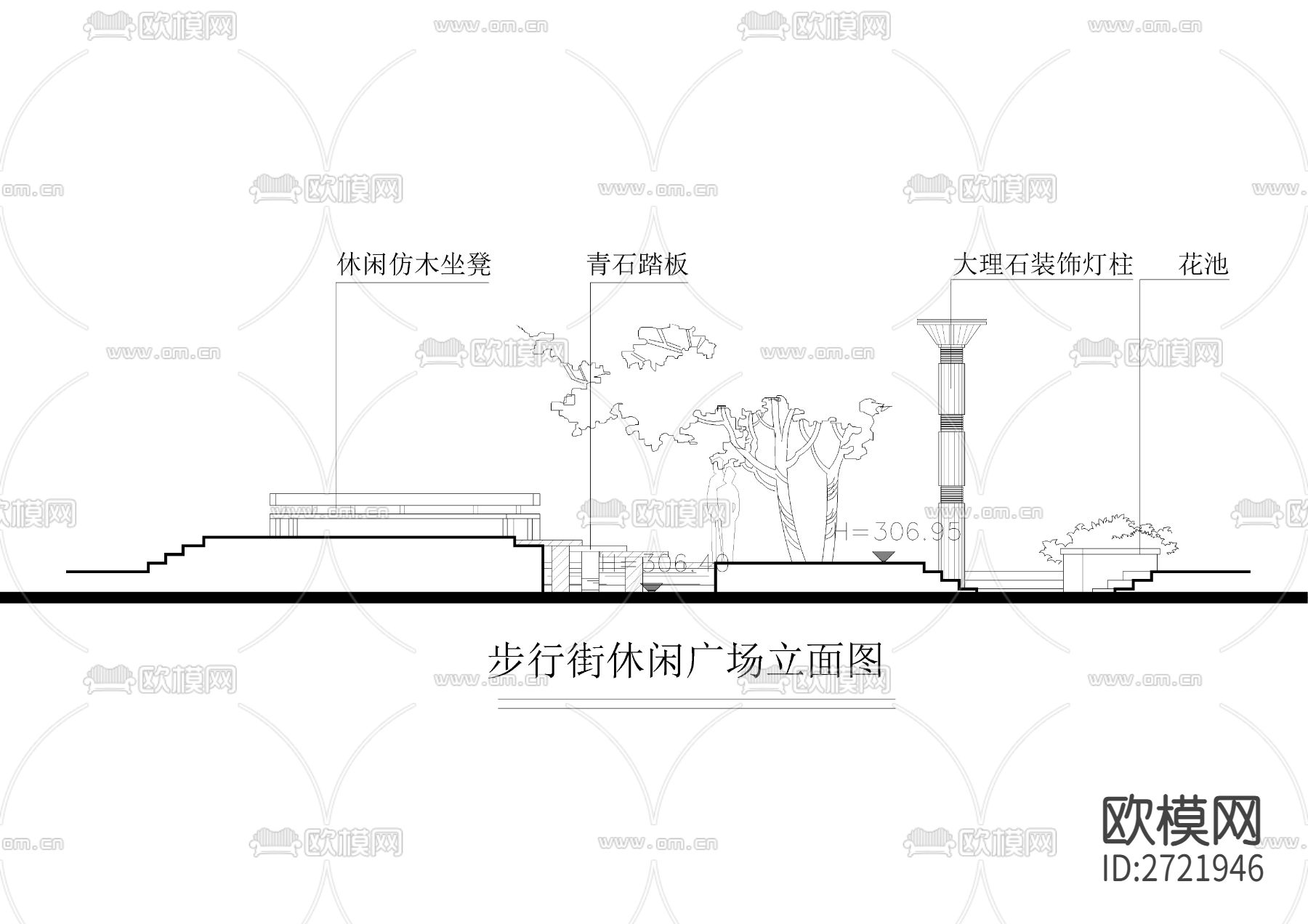 商业步行街CAD施工图下载（渲染图1）