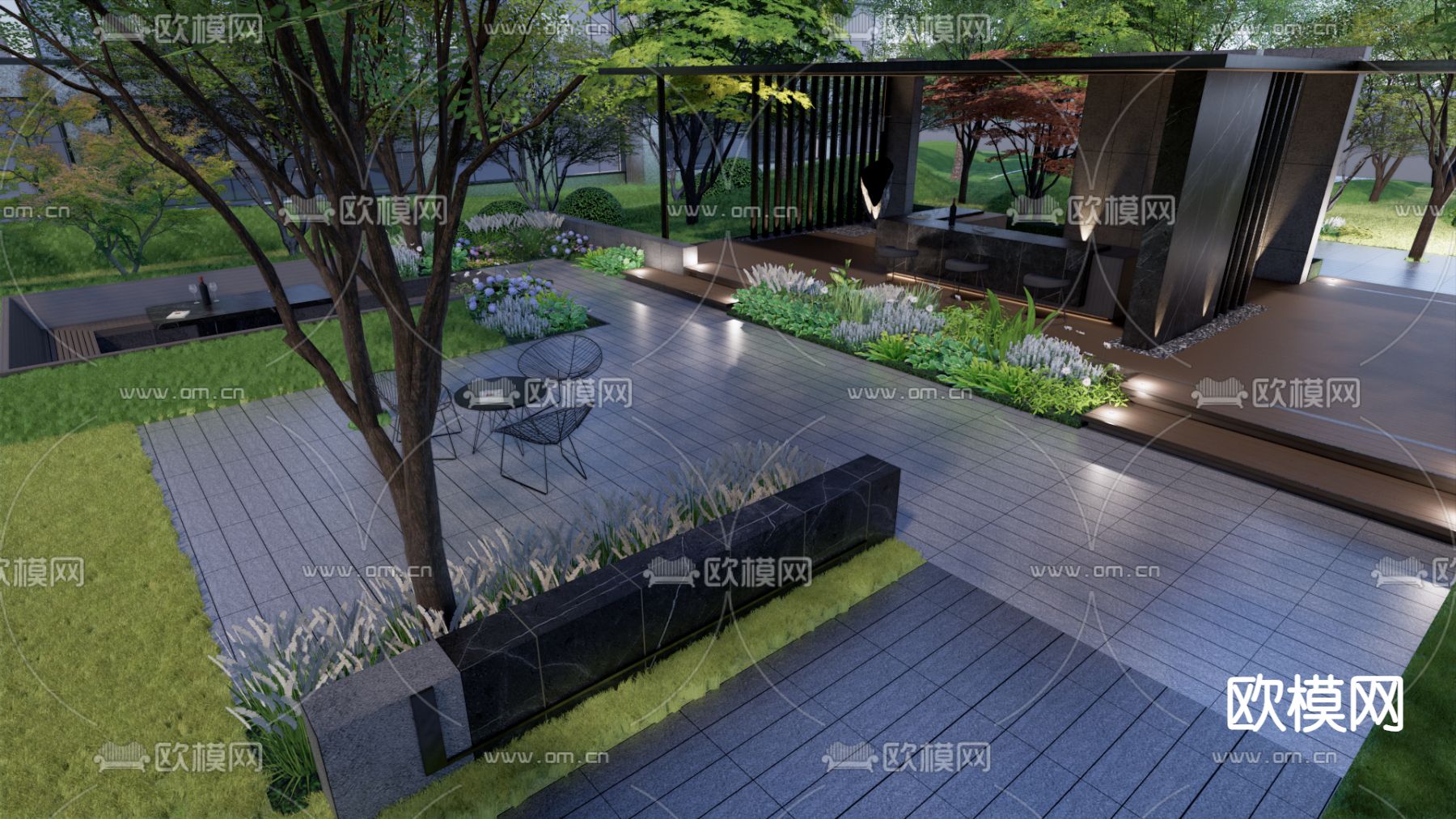 景观廊架 林下休憩su模型