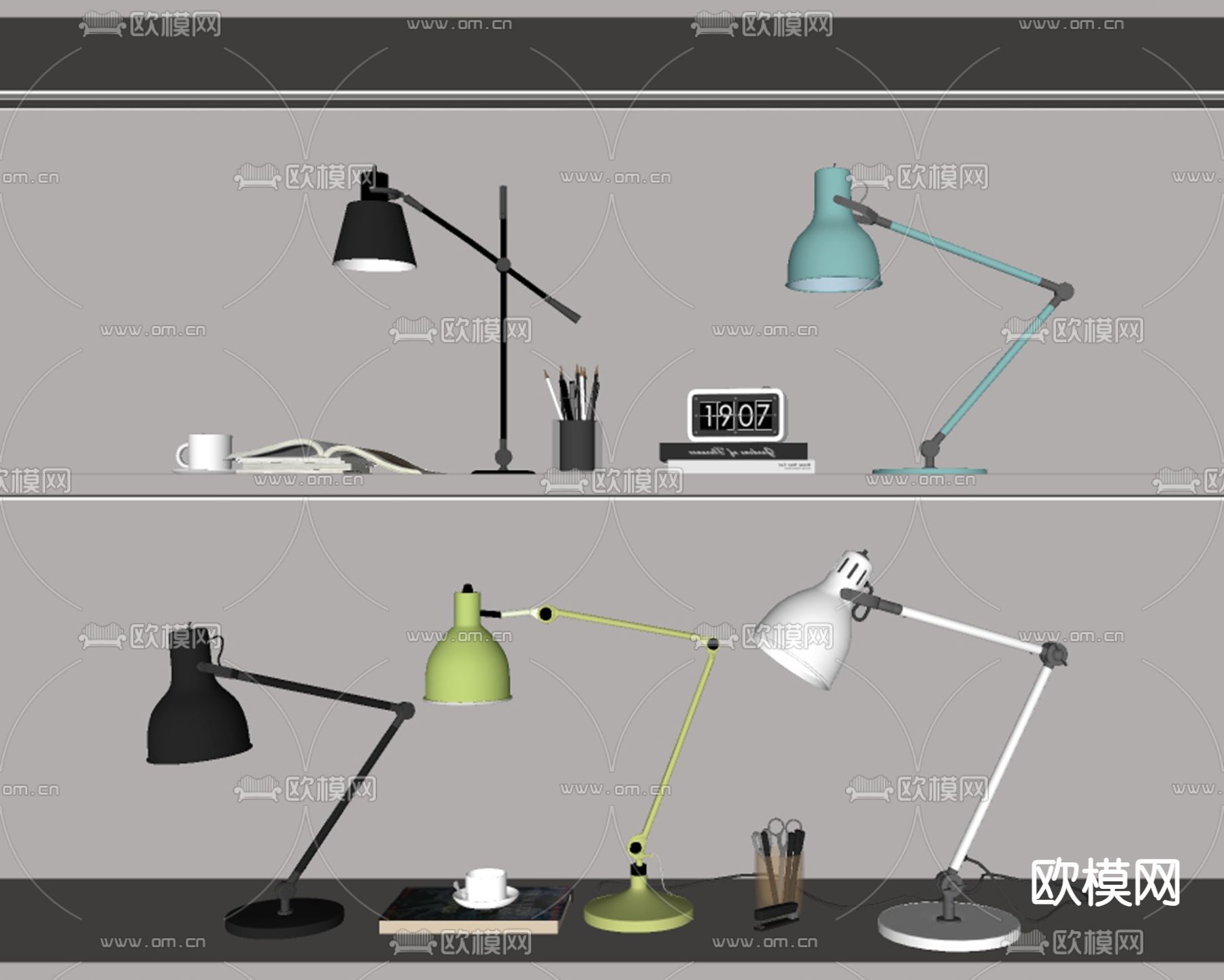 工业风台灯 学习灯su模型下载（渲染图2）