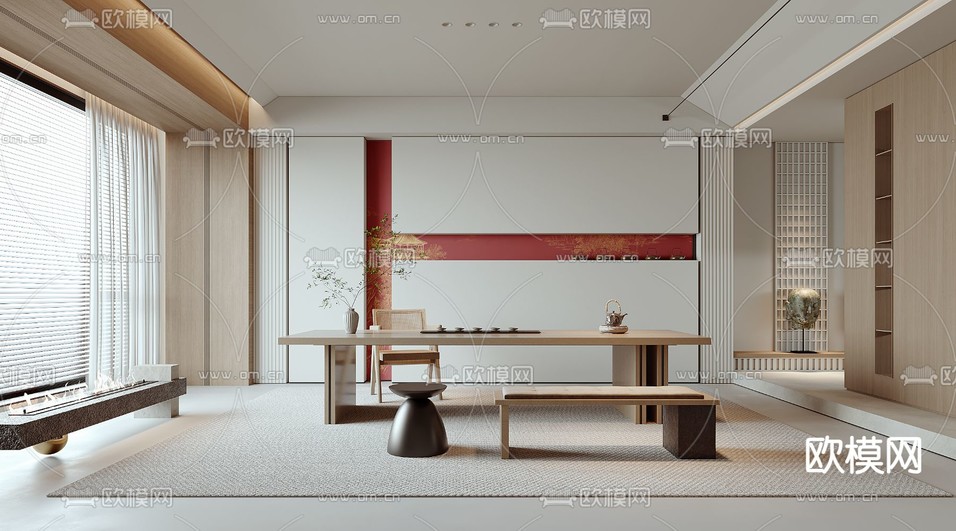 新中式茶室3d模型下载(渲染图1)