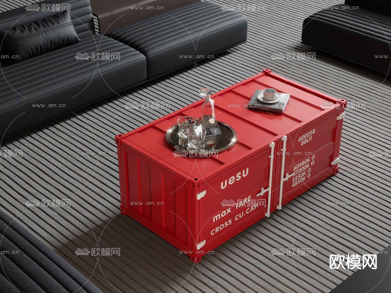 工业风茶几su模型下载（渲染图1）