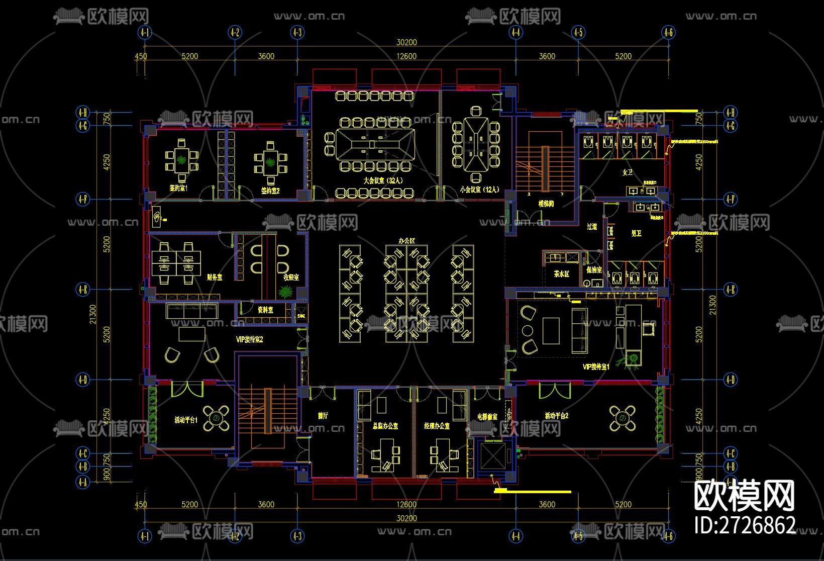 办公室cad施工图下载（渲染图1）