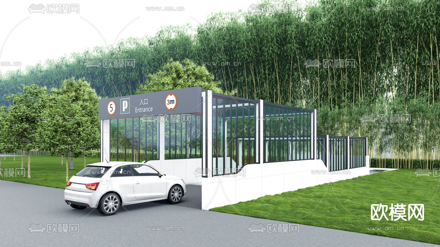 停车场门闸 车库入口su模型下载（渲染图1）