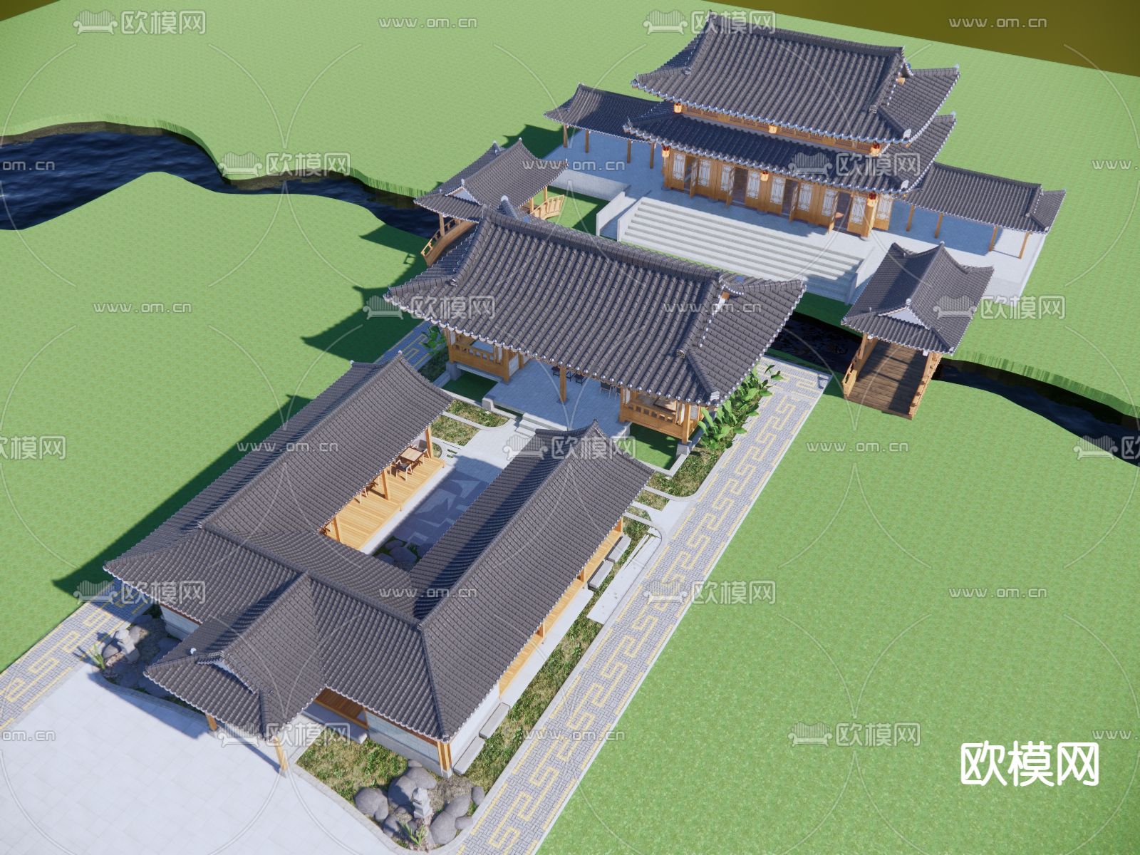 中式古建筑su模型下载（渲染图2）