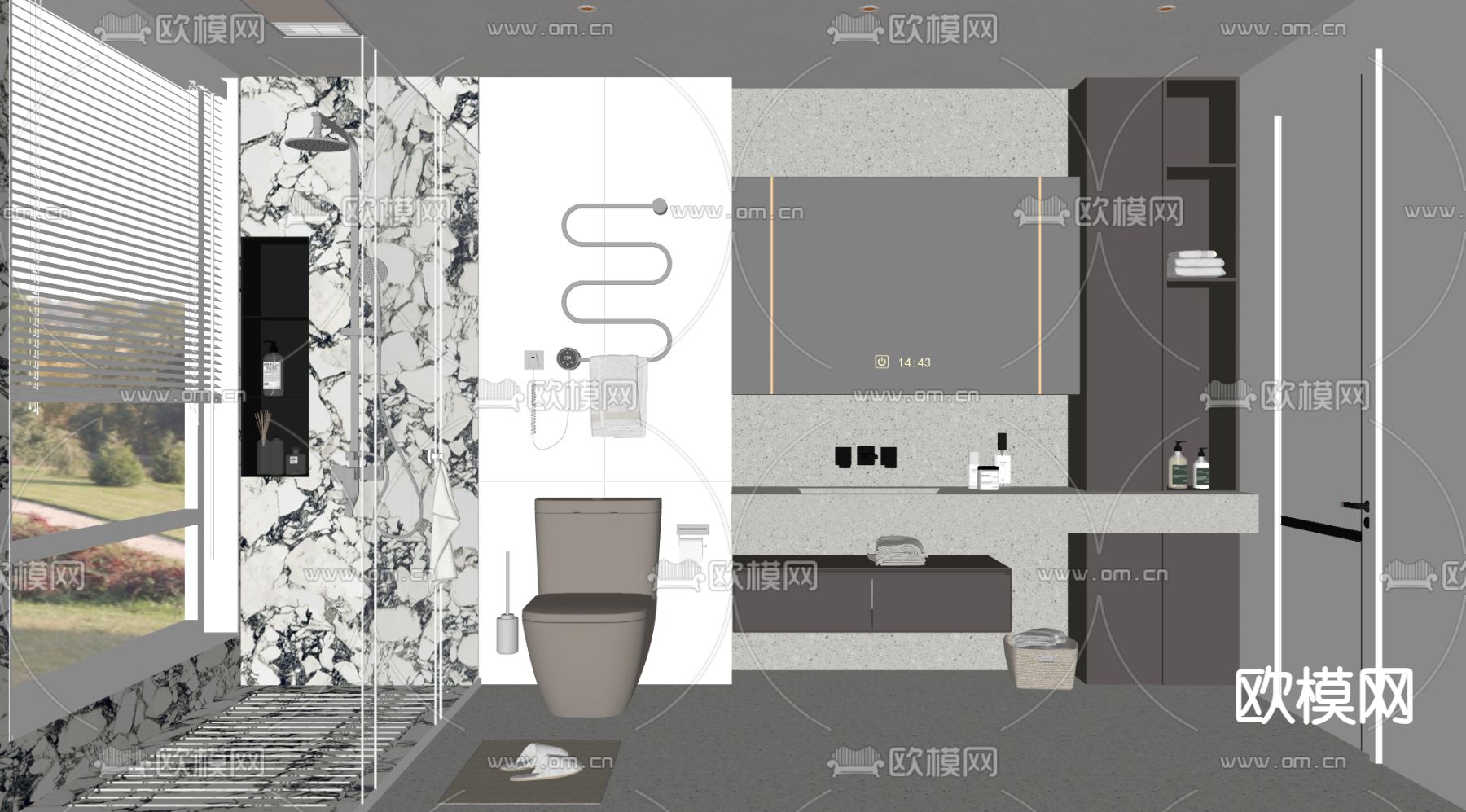 现代卫生间 洗手间 浴室su模型下载（渲染图2）