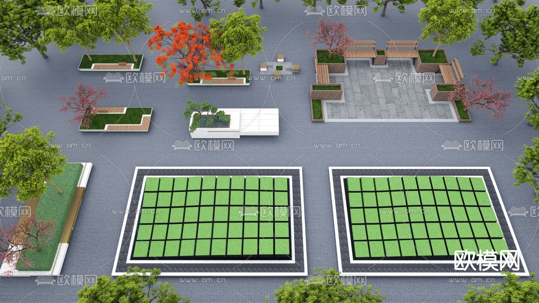 景观树池 种植池 花池座椅su模型下载（渲染图1）
