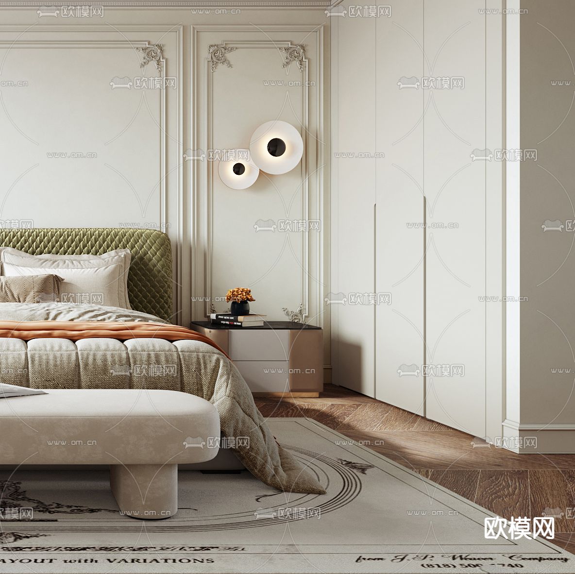 法式卧室 主卧3d模型下载（渲染图2）