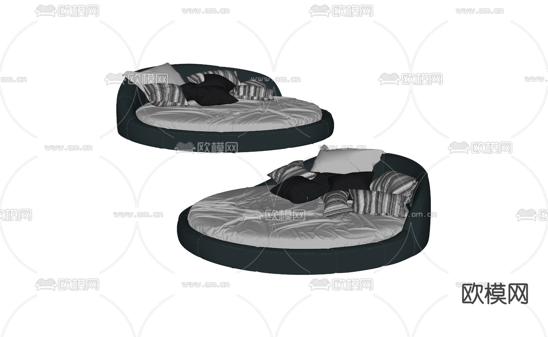 现代圆床su模型下载（渲染图2）