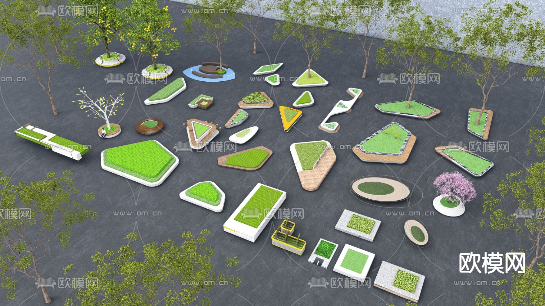 景观树池 种植池 花池座椅su模型下载（渲染图2）