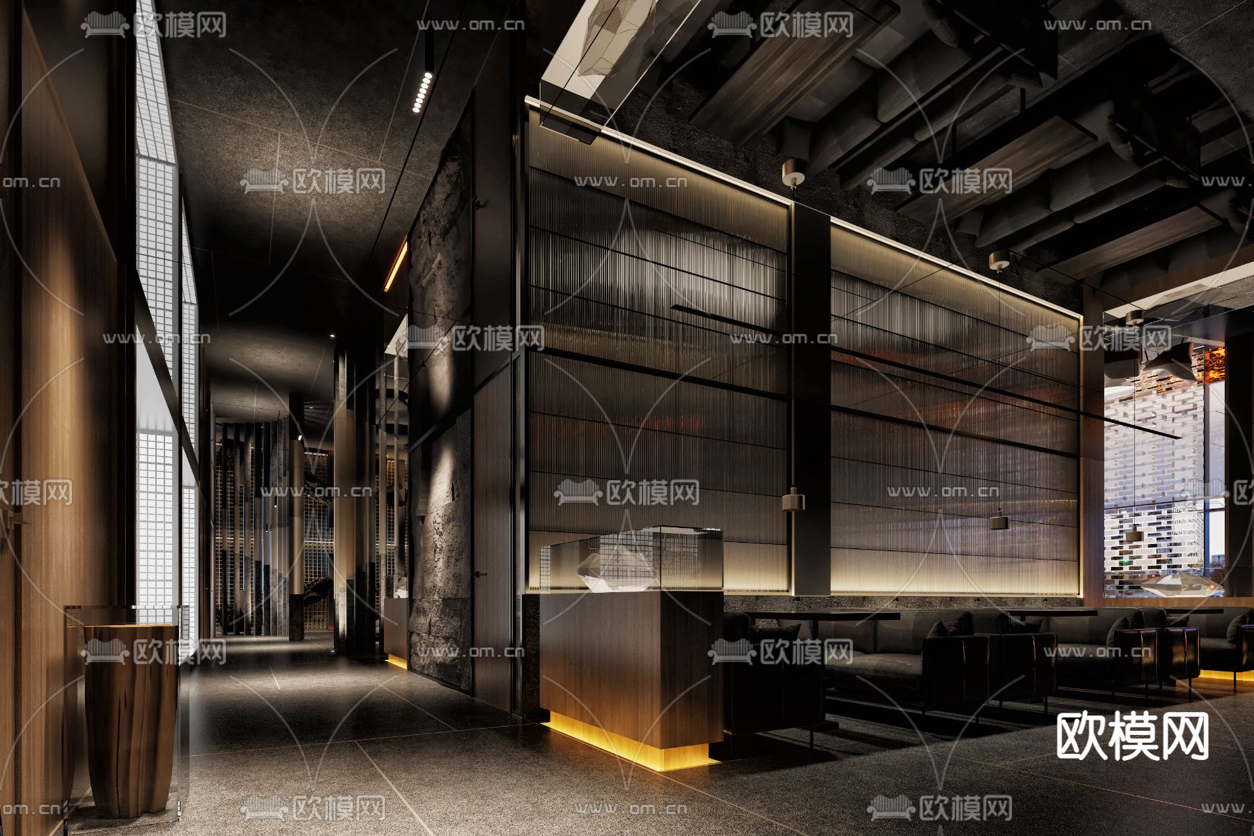 现代西餐厅su模型下载（渲染图1）